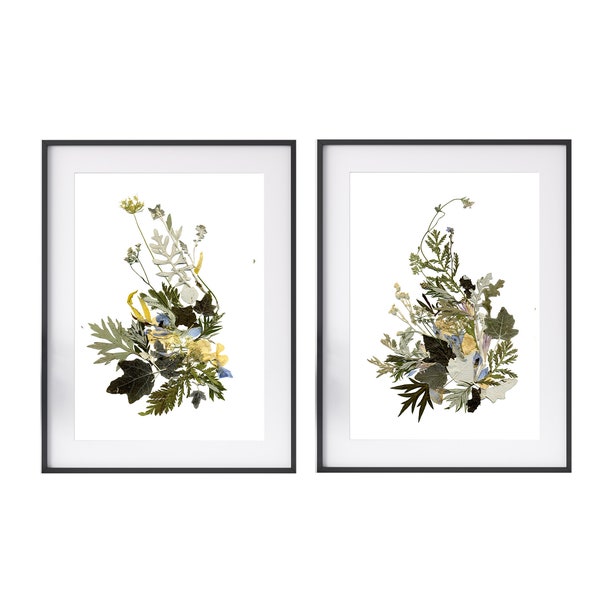 Botanical set of 2 prints, preserved flowers, nature prints, wall art floral print, botanical leaves, flowers art decor, herbarium