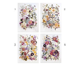 Original dried flowers herbariums set of 4, Pressed flowers pictures Floral wall art decor