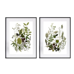 Set di 2 stampe di erbario, stampe botaniche, set di stampe botaniche di fiori pressati, set di stampe murali di fiori secchi, set di stampe di piante e fiori senza cornice.