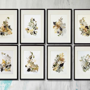 Set di stampe di fiori pressati, set di stampe botaniche da parete, decorazioni floreali da erbario, stampe di piante, stampe di fiori da parete con fiori secchi