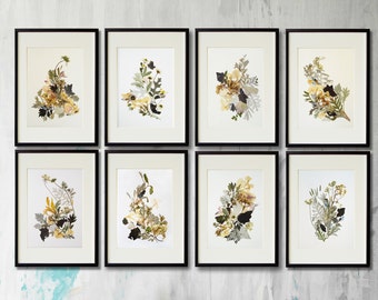 Conjunto de impresiones de flores prensadas: Arte mural de herbario botánico