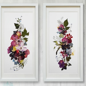Set di 2 stampe di arte vegetale Set di stampe botaniche Arte floreale Opera d'arte verticale Decorazione floreale Set di 2 stampe di fiori pressati Decorazione artistica di fiori secchi