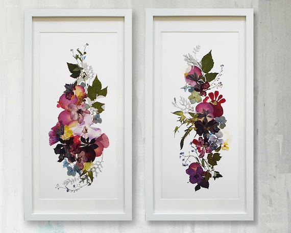 Set Of 2 Prints Plant Art Botanical Print Set Floral Art Vertical Artwork Flowers Decor Set Of 2 Pressed Flowers Art Dried Flowers Art Decor