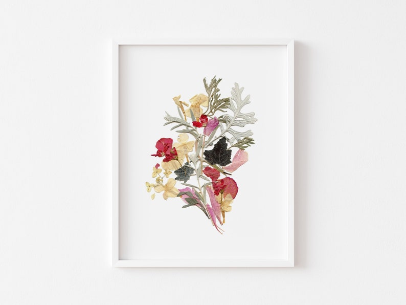 Flower print pressed flowers print Botanical print Dried flowers Wall art decor Herbarium Plant art Living room art Dry flower image 1