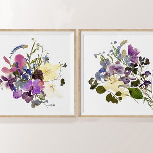 Set di 2 stampe floreali da parete, stampe botaniche, stampe di fiori pressati, stampe botaniche, stampe artistiche floreali, fiori secchi da erbario, stampe di foglie