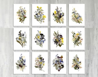 Print set Pressed flower print set Herbarium Pressed flower Dry flower picture Flower wall art Flower print set plant art set botanicals