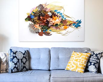 Pressed Flower Fish Wall Art: Large Abstract Floral Collage