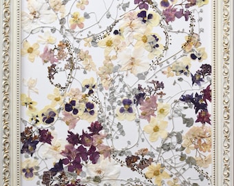 Victorian Pressed Flower Art, floral  decor, pressed flowers artwork, dried picture, framed pressed botanical wall Decor