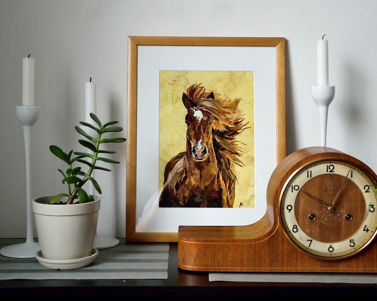 馬のプリント 押し花アート 馬の絵画 ドライフラワー 装飾 馬のアート