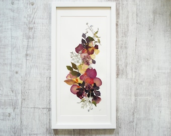 Stampa floreale incorniciata, Decorazione murale con fiori pressati, Immagine botanica, Erbario, Opera d'arte floreale da parete