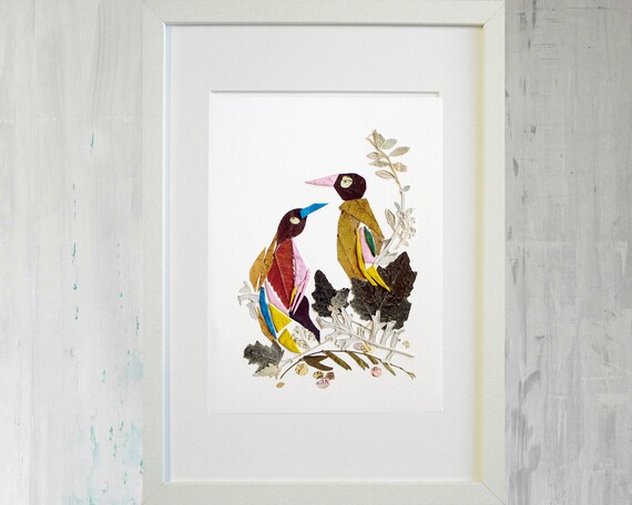 Print Bird art from pressed flowers Original print bird | Etsy