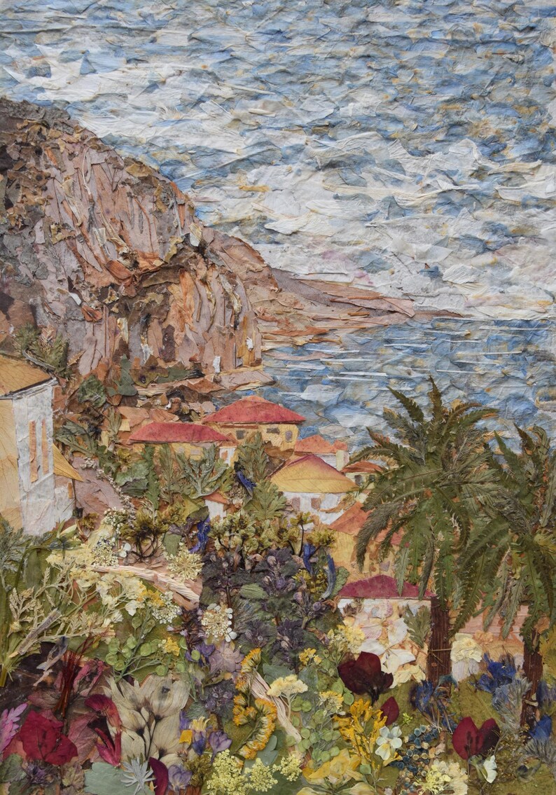 Framed Original Pressed Flower Art, Dried Flowers Landscape Floral