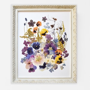 Framed Pressed Flower Art: Vintage Botanical Artwork (15.7x20)