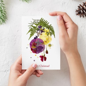 Christmas card Christmas Print Floral holiday card Christmas gift Pressed flower card Greeting card Holiday card Artists trading cards plant