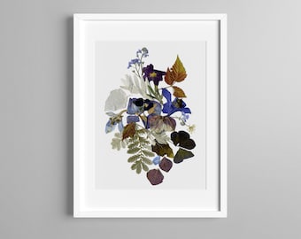 Print Botanical print 5''x7'' flower prints wall art Dried flowers herbarium pressed flower art Plant art botanical print set flower art