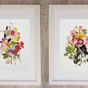 Set di 2 stampe botaniche incorniciate Arte di fiori secchi Arte botanica Set di stampe botaniche incorniciate Fiori pressati Stampa floreale originale Arte murale incorniciata