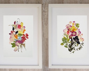 Framed set of 2 botanical print Dry flower art Botanical art Framed botanical print set Pressed flower Original floral print framed wall art