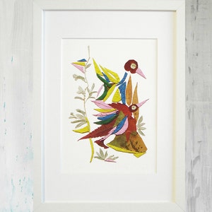 Framed print Birds pressed flower print Botanical print Pressed flower picture Dry flower art wall art framed dried plant art Bird botanical image 1