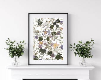 Stampa di fiori grigi pressati: arte murale botanica