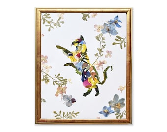 Pressed Floral Cat Print: Framed Dried Flowers Art, Nursery Decor