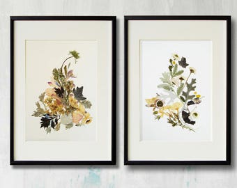 Set of 2 framed prints Plant art Contemporary art Dry flower decor Herbarium Pressed flower frame Floral print wall art framed floral prints