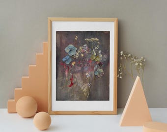 Dried flowers artwork, One of a kind herbarium picture, botanical wall art decor