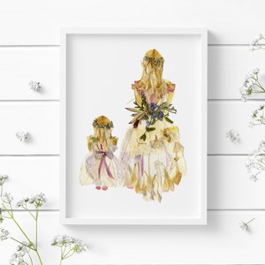 Flower girls print, Pressed flower art, Nursery wall decor, Room decor for teen girls, Floral nursery, dried flowers print white dress