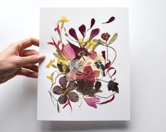 Pressed Flower Wall Art: Real Wildflower Herbarium on Watercolor Paper