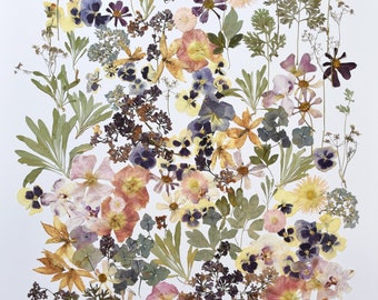 Gepresste Blumen: Original botanische Collage (70x100 cm)