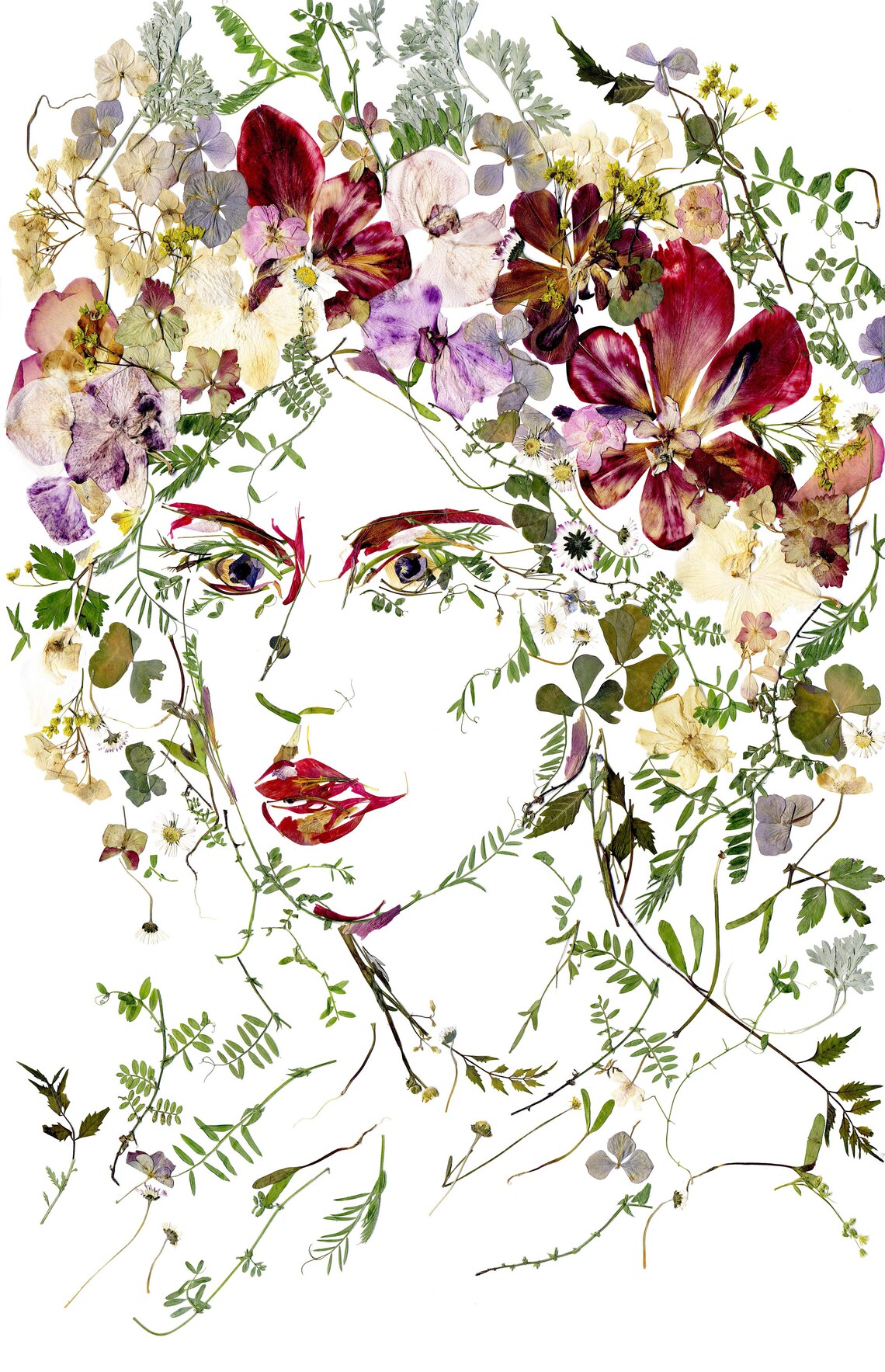 Flower Girl Print Pressed Flowers Art Print Botanical Artwork Etsy