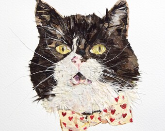 Pressed Flower Cat Portrait: Original Botanical Art (11x14)