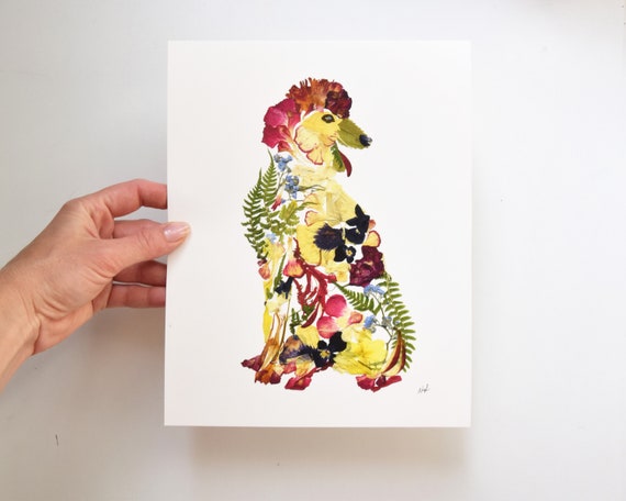 プードルのアートプリント 押し花プリント ドライフラワーの絵