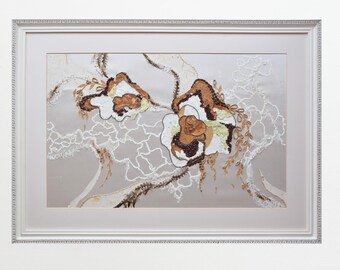 Botanical Collage: Mixed Media Silk Art, Framed Nature Decor