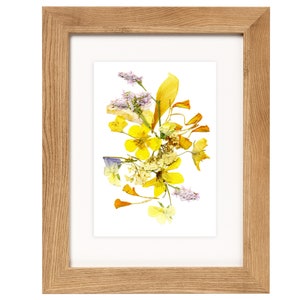 Stampa di fiori gialli Immagine di fiori secchi Stampa botanica Arte di fiori pressati Stampa di piante artistiche floreali Stampa di fiori gialli secchi