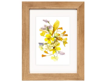 Impression de fleurs jaunes Photo de fleurs séchées Impression botanique Art de fleurs pressées Impression d'art floral de plantes Imprimé floral jaune séché