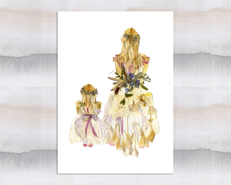 Flower girls print, Pressed flower art, Nursery wall decor, Room decor for teen girls, Floral nursery, dried flowers print image 4