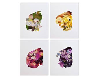 Botanical print set Dried flower Set of 4 art work Pressed flower art Flower wall decor Yellow Pink flowers Petals flower prints wall art