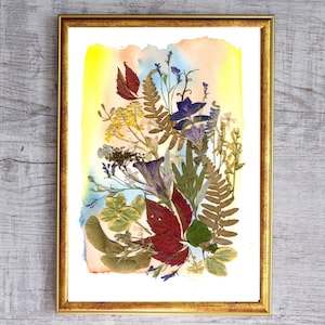 Gedroogde bloemenprint Aquarel achtergrond en geperste bloemen Botanisch interieur Cadeau plantenliefhebber Bloemenprint Op de natuur geïnspireerd decor