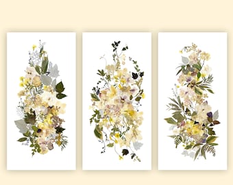 Set of 3 Botanical Prints, Pressed Flower Wall Art, Large Floral Prints, Dried Flowers picture, Nature artwork