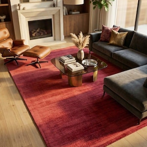 Crimson Red Hand Loom Viscose Rug, Solid Deep Crimson Area Rug, Luxurious Silk Touch Soft Carpet,