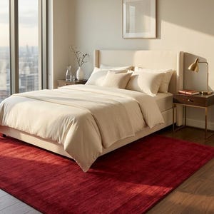 Ruby Red Hand Loom Viscose Rug, Solid Deep Red Area Rug, Luxurious Silk Touch Soft Carpet