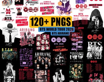 Pacchetto di oltre 120 immagini PNG del BTS Arirang World Tour 2026, design per magliette da concerto K-Pop (download digitale)