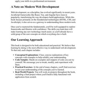 The image is a book that provides a comprehensive learning approach to web development, covering conceptual explanations, code samples, and real-world projects.