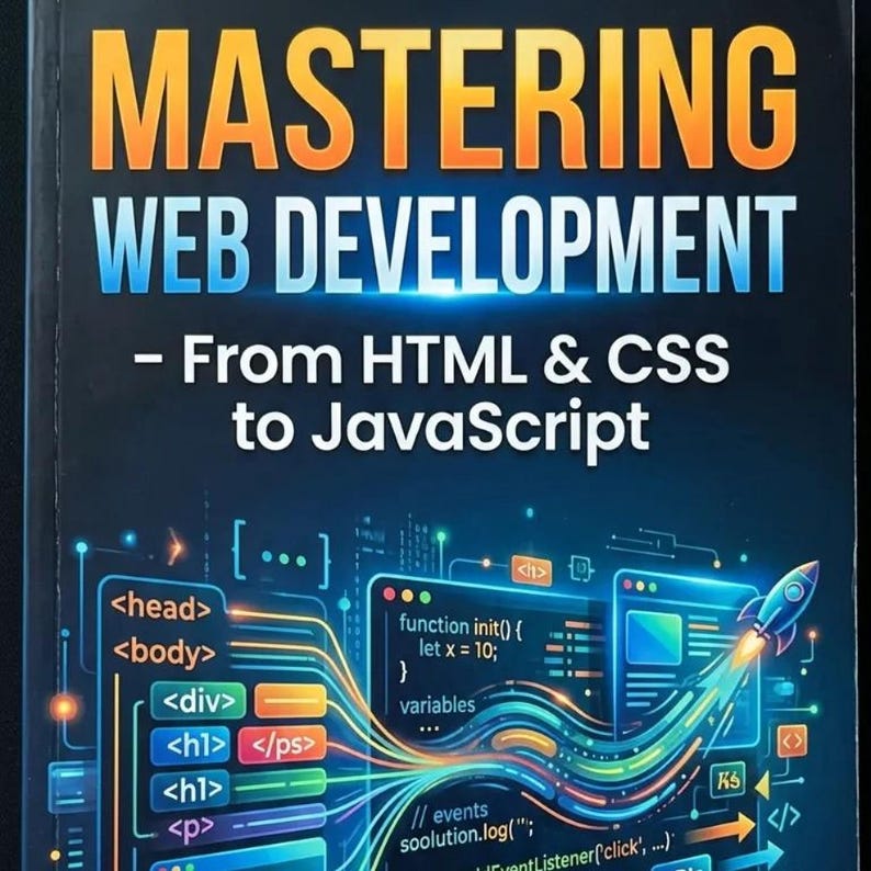 The image is a book cover for "Mastering Web Development: From HTML & CSS to JavaScript".