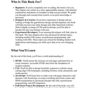 The image is a book cover for a guide on HTML, CSS, and JavaScript.