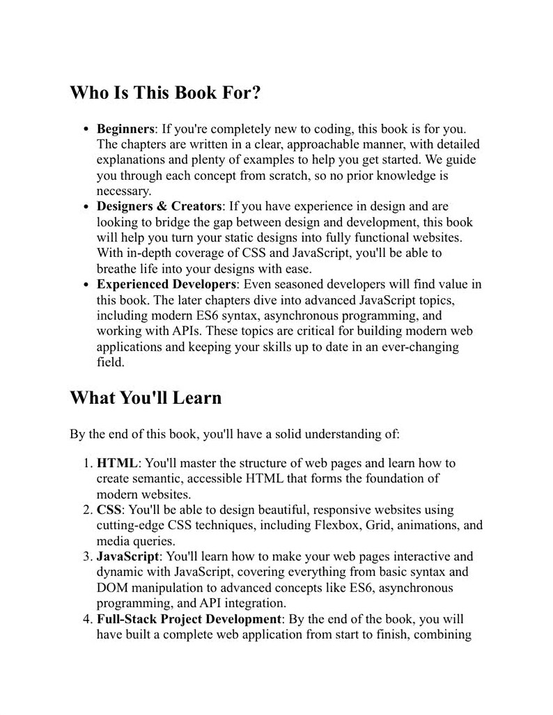 The image is a book cover for a guide on HTML, CSS, and JavaScript.