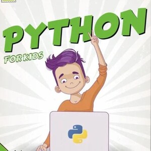 a cartoon boy with purple hair, who is holding up a peace sign and smiling, with the word "PYTHON" written above him.