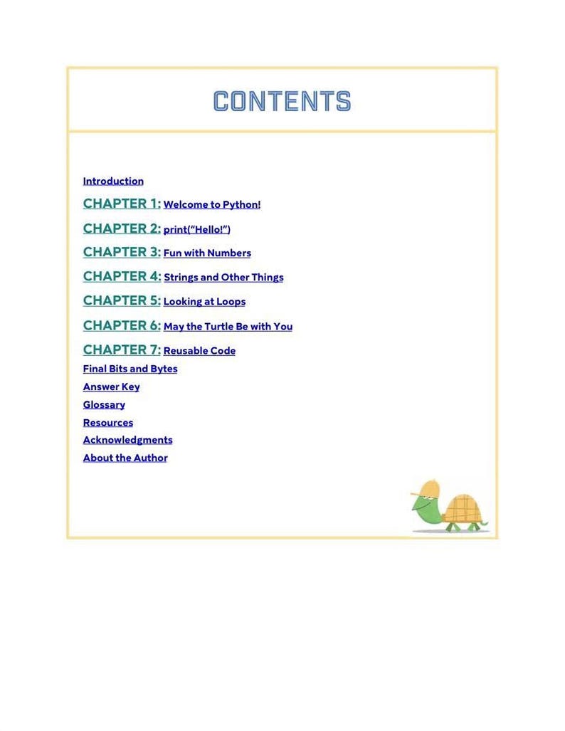 a list of contents for a book or document, with each chapter title and a brief description. The title "CONTENTS" is prominently displayed at the top of the page.
