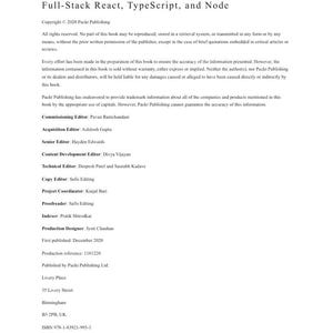a book titled "Full-Stack React, TypeScript, and Node" by PACKBOCK, published by PACKBOCK PUBLISHING.