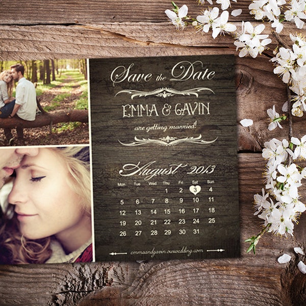 Personalized Save The Date Digital Design • Woodgrain Rustic Wedding